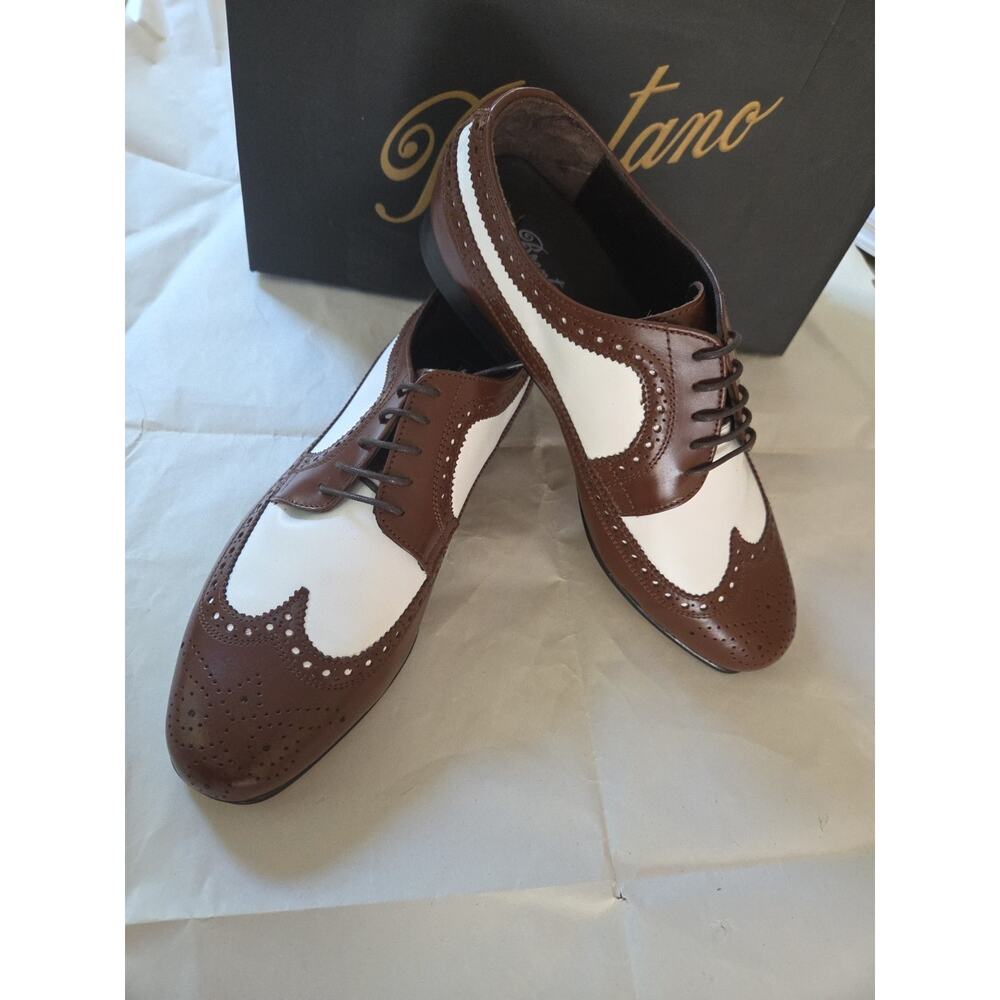 Brentano Spectator Leather Matte Brown / White Two-Tone Wingtip Tuxedo Shoes9.5